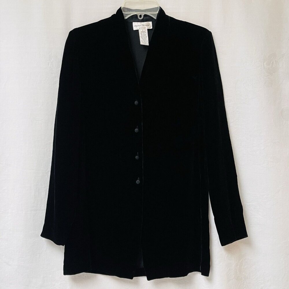 Rena Rowan Blouse Womens 6 Black Silk Velvet Button Goth Whimsy Witchy Festival